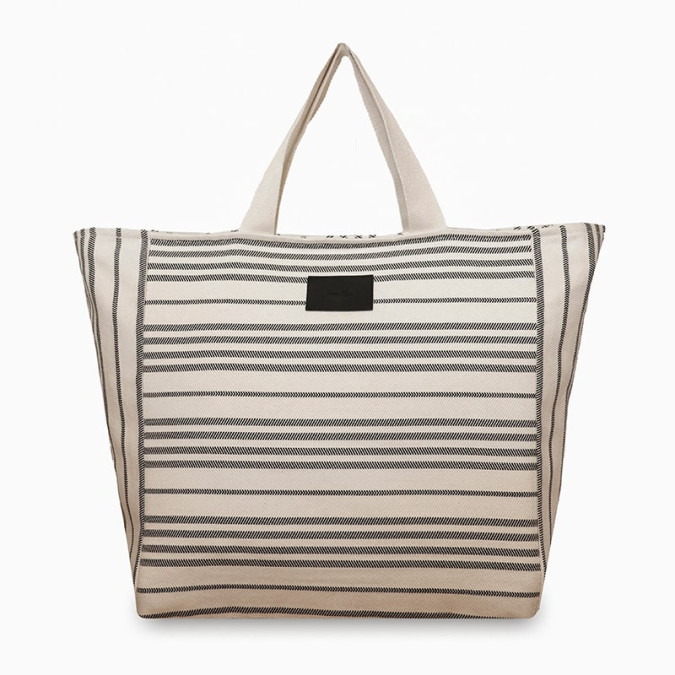 Sac week-end beige avec rayures noires en tissage Jacquard