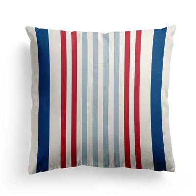 Housse de coussin marinière à rayures bleu, rouge, blanc en coton