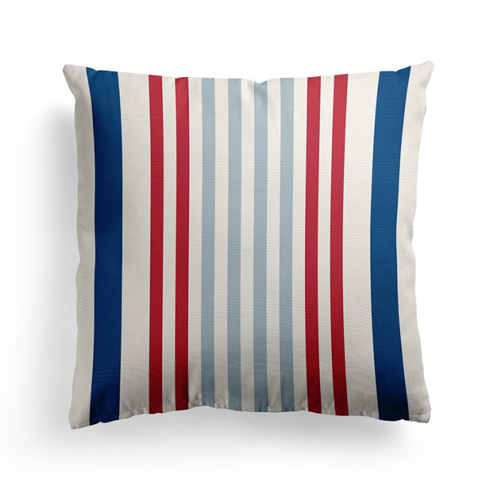 Blue, red and white striped cotton sailor cushion cover