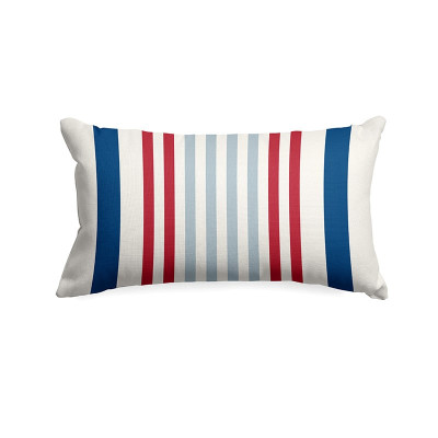 Housse de coussin rectangle à rayures bleu rouge blanc en satin de coton