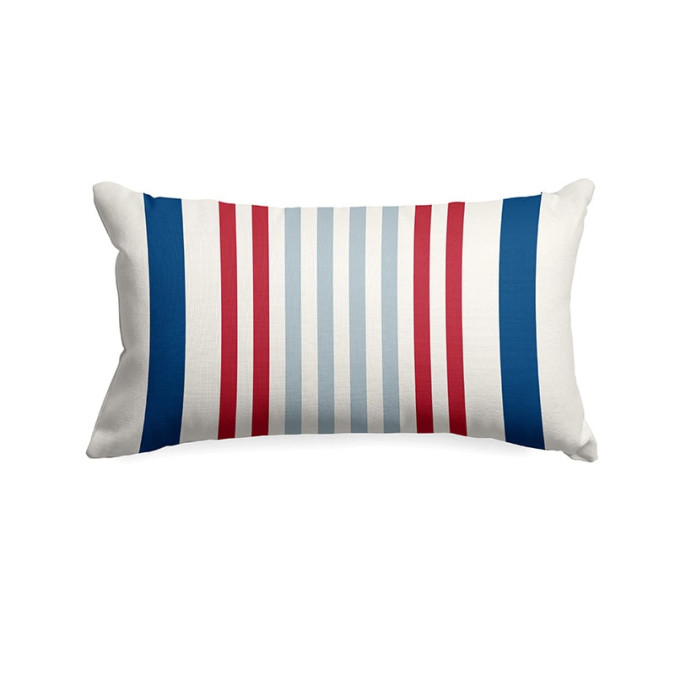 Housse de coussin rectangle à rayures bleu rouge blanc en satin de coton