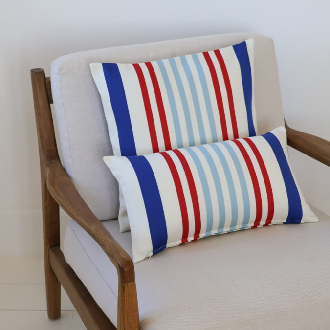 Housse de coussin en coton à rayures basques rouge bleu blanc, style marinière