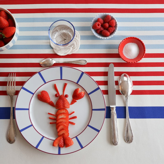 Nappe de table anti tache rayée blanc bleu rouge style décoration de maison bord de mer
