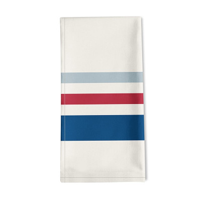 Serviette de table en coton à rayures bleu, rouge blanc écru