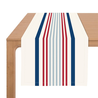 chemin de table en coton anti tache à rayures tricolores rouge bleu blanc écru