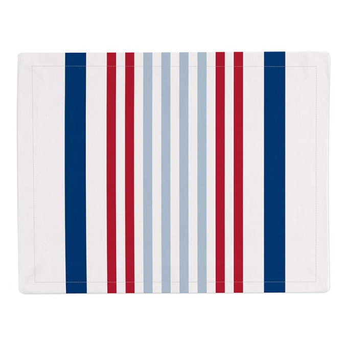 stain-resistant cotton place mat, sailor style with white, red and blue stripes