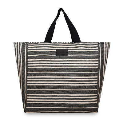 Black cotton weekend bag with white stripes
