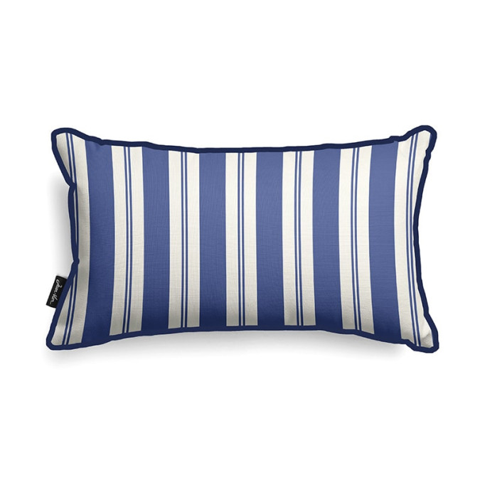 Ortzadar blue cushion cover with stripes and velvet piping
