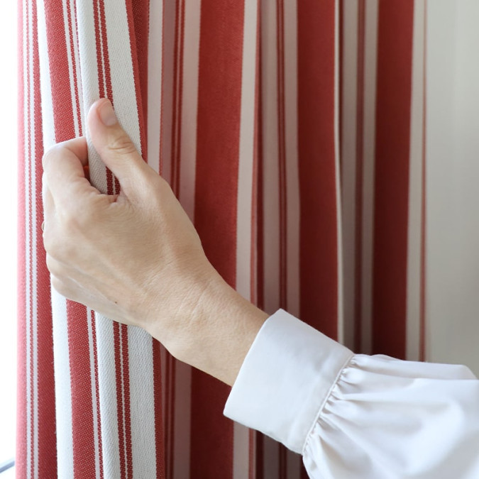 Red striped Ortzadar curtain in quality Jacquard and rod pass