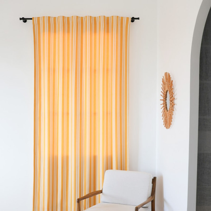 Yellow striped Jacquard Ortzadar curtain with rod pass