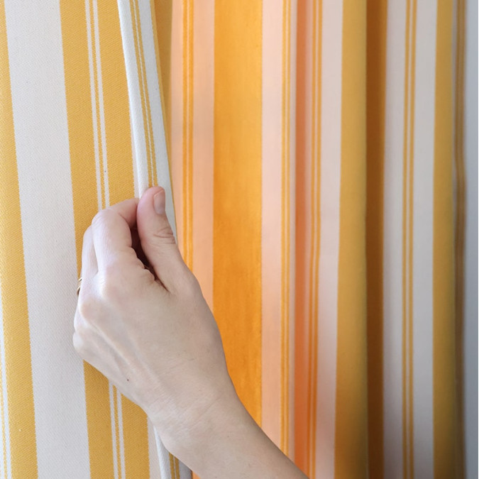 Yellow striped Jacquard Ortzadar curtain with rod pass