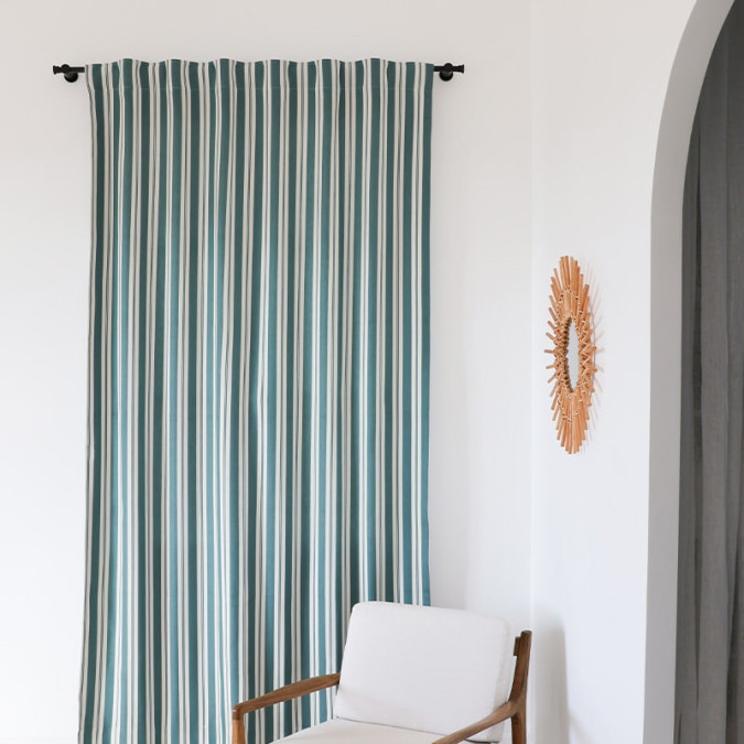 Green striped Jacquard Ortzadar curtain with rod loop