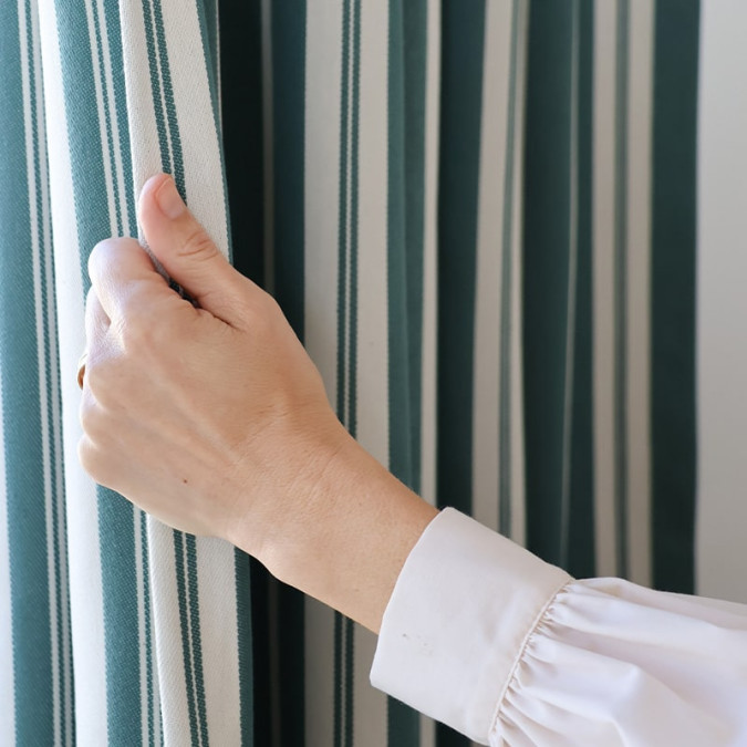 Green striped Jacquard Ortzadar curtain with rod loop