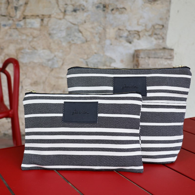 trousse de toilette haute qualité noire à rayures basques blanches