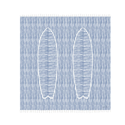 Fouta deux places motif surf bleu et blanc en coton