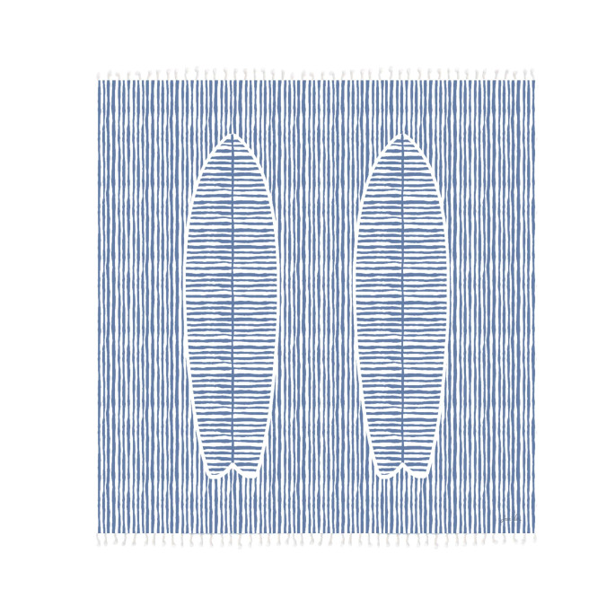 Two seater blue and white cotton Fouta with surf motif