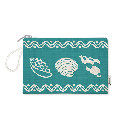 Bolso de playa azul verdoso con motivo de conchas
