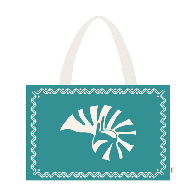 Bolsa fouta de playa verde y azul con motivo de concha de algodón
