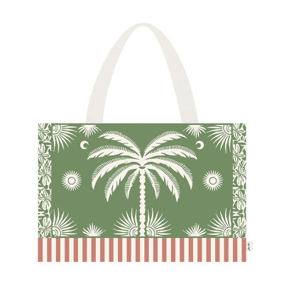 Sac de plage en coton vert et rouge à motif palmier tendance