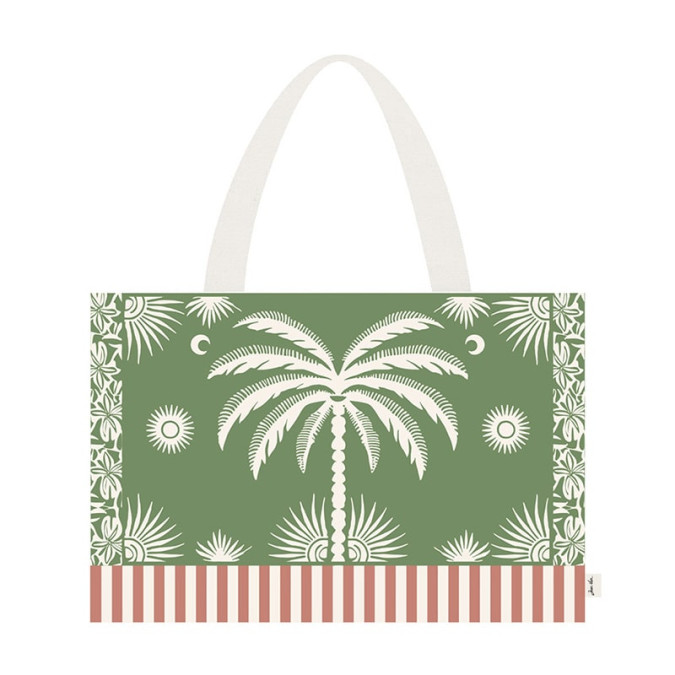 Sac de plage en coton vert et rouge à motif palmier tendance