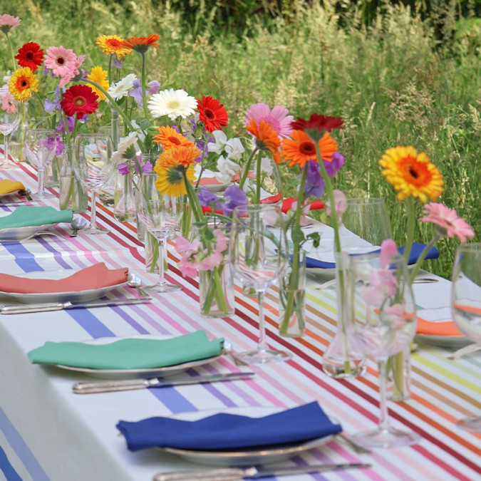 Nappe Enduite Ainhoa Arc en Ciel à rayures multicolores en coton