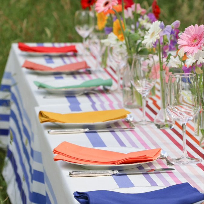 Nappe Enduite Ainhoa Arc en Ciel à rayures multicolores en coton