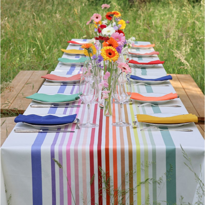 Nappe Enduite Ainhoa Arc en Ciel à rayures multicolores en coton