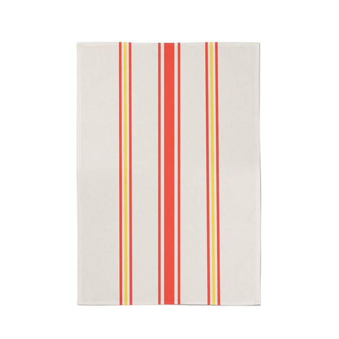 Torchon 100% coton à rayures rouges et jaunes décoration cuisine