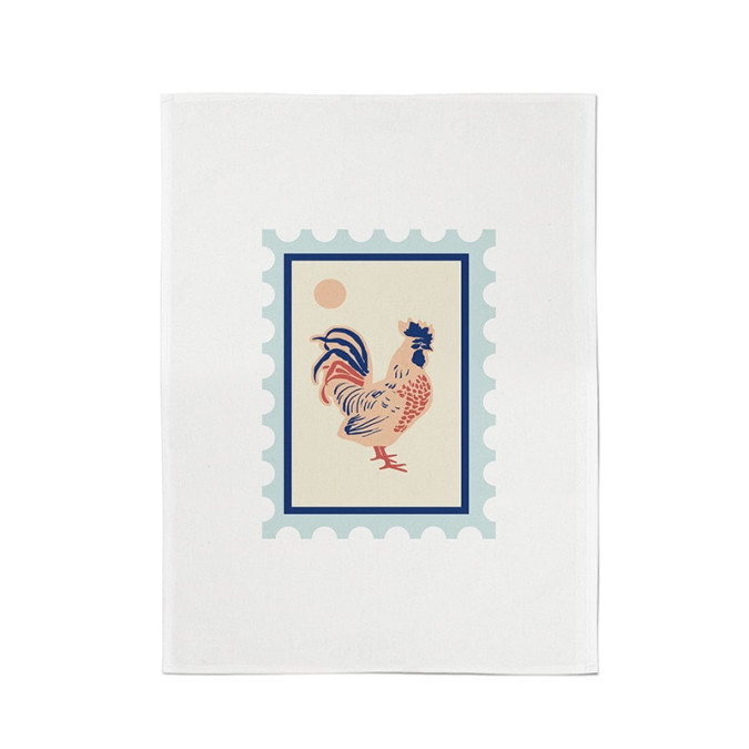 essuie-main en coton à motif coq bleu beige