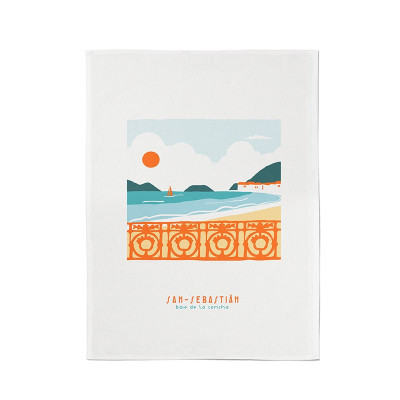 Essuie-mains en coton haut de gamme à illustration san sebastian bleu et orange