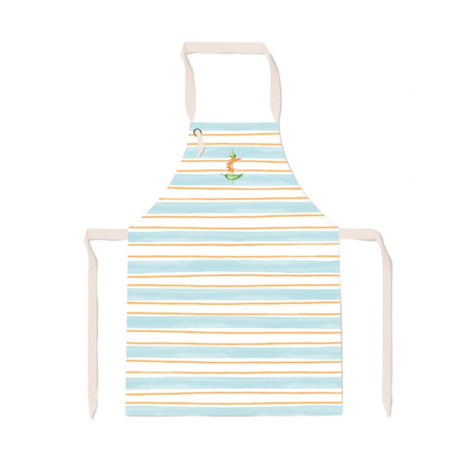 Blue and orange kitchen apron with Basque stripes