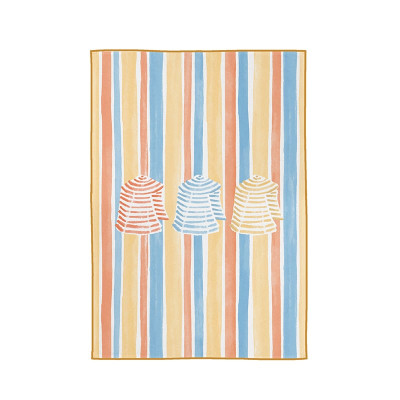 torchon en coton à rayures orange, rouge et bleu à motif tentes de plage