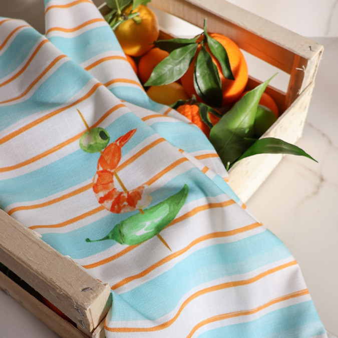torchon en coton absorbant à rayures orange et bleu