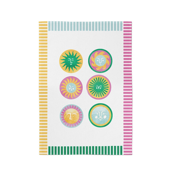 Torchon 100% coton haut de gamme à motif soleil multicolor