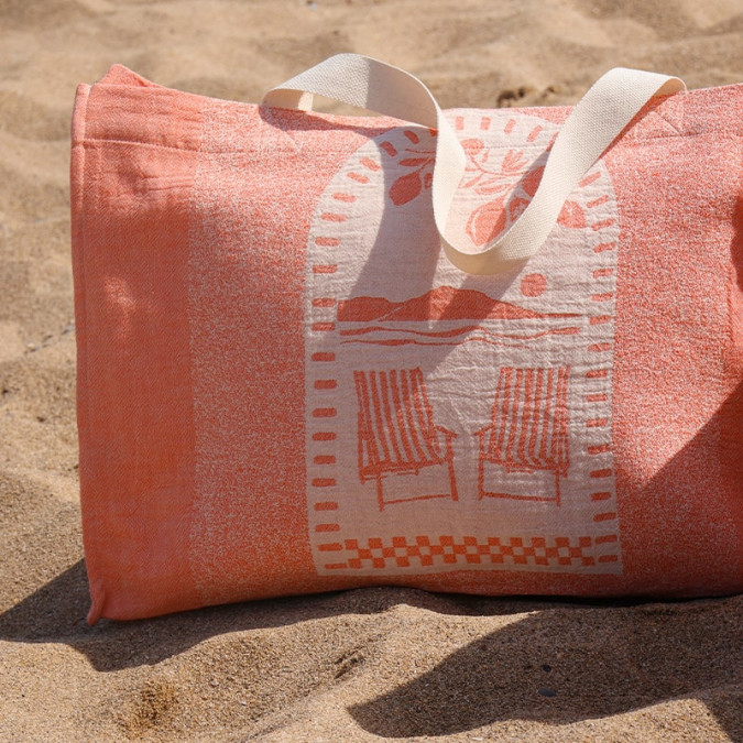 sac de plage orange à motif dolce vita 100% coton