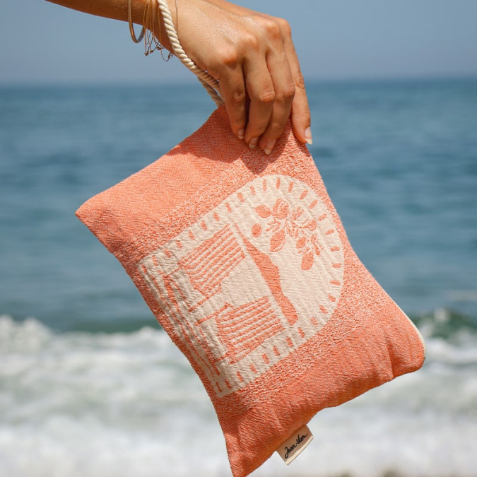Pochette de plage orange à motif dolce vita fermeture zip