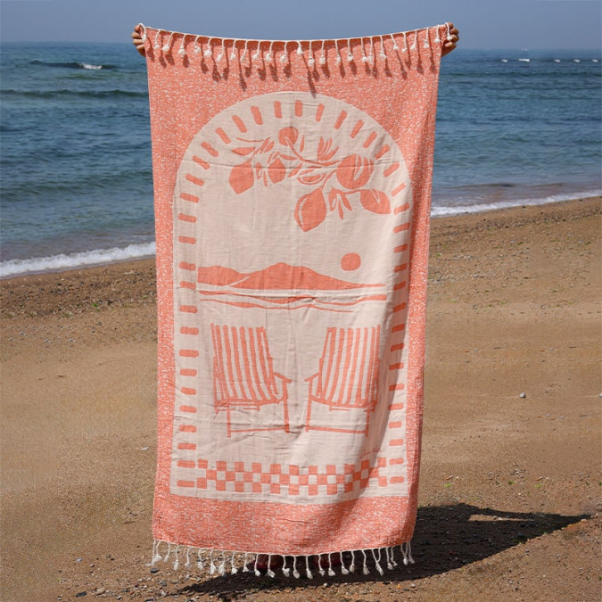 Fouta de plage orange tendance 100% coton haute qualité