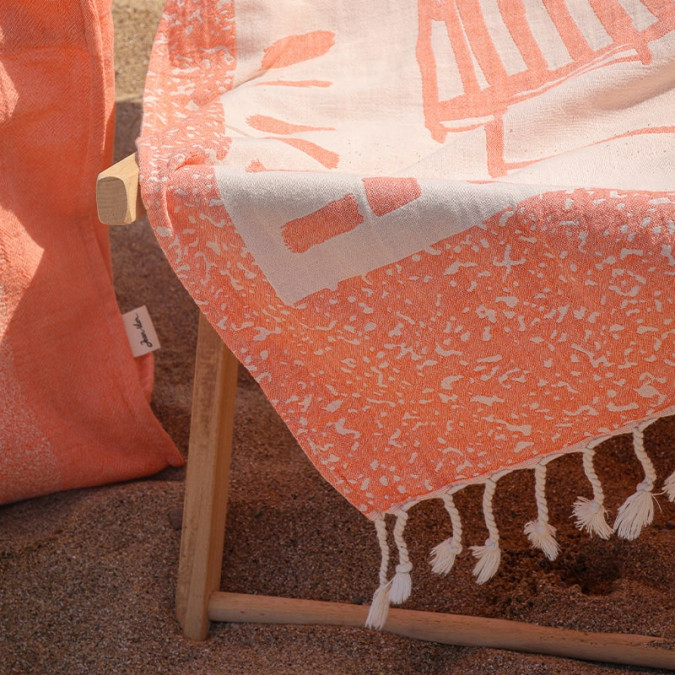 Fouta de plage en coton à motif tendance et franges bohèmes