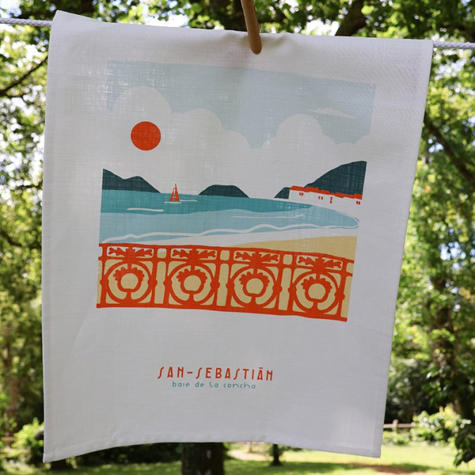 Essuie-mains illustration San Sebastian jaune, orange, bleu