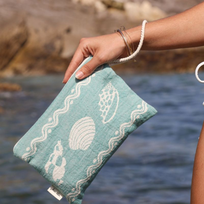 Bolso de mano Plate Rivage Spiruline en algodón y tejido jacquard