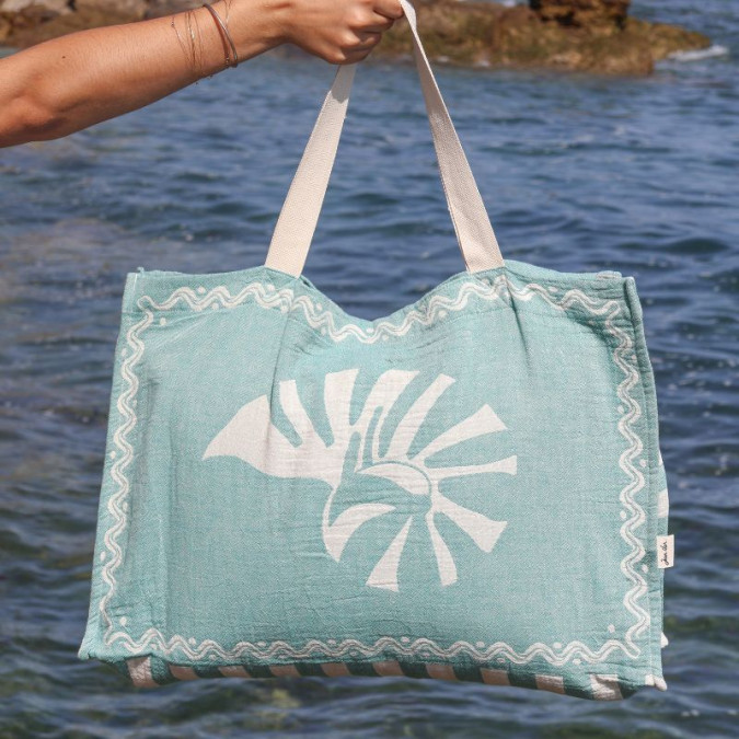 Sac Shopping Rivage Spiruline en coton et tissage Jacquard