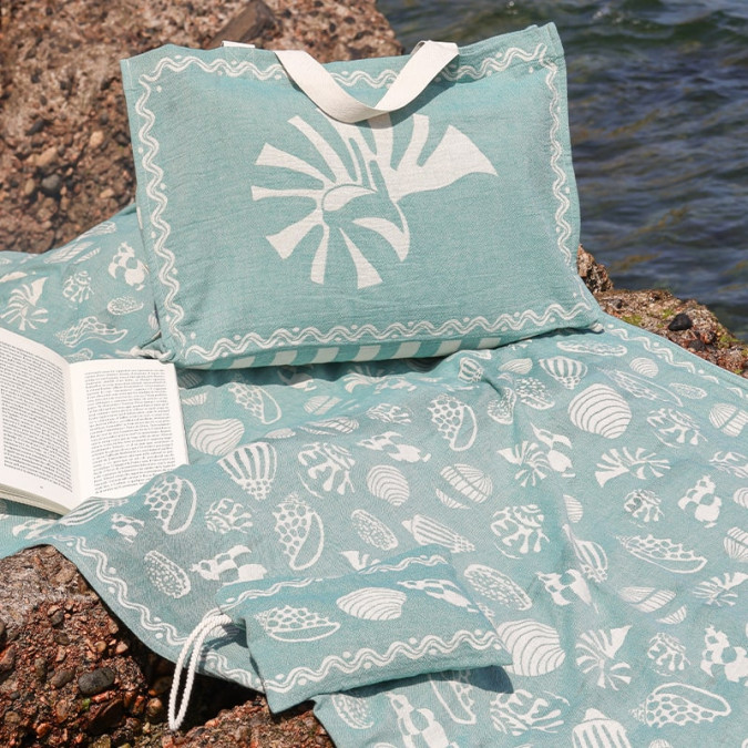 Fouta Rivage Spiruline 100% coton aux motifs coquillages