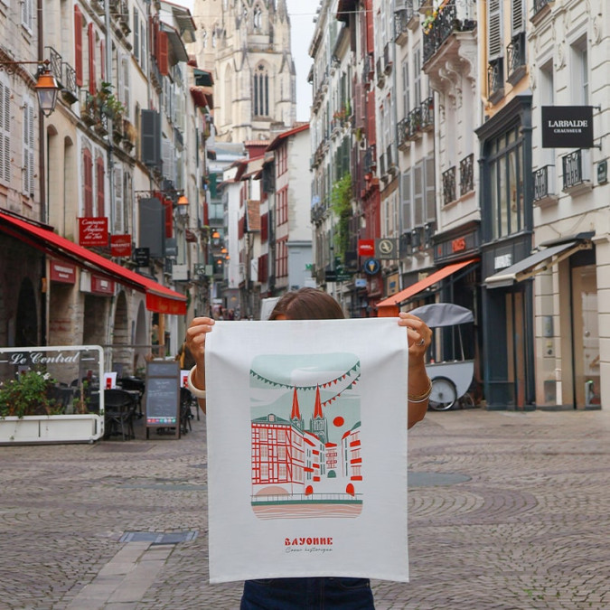 Toalla de mano Kotoia Bayonne Red estampada en algodón flameado