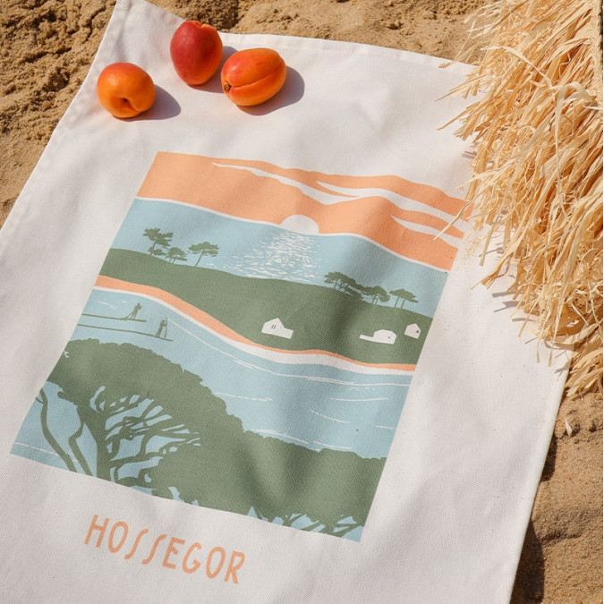 essuie-mains en coton illustration Hossegor Landes vert bleu orange