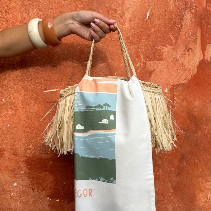 Koadro Hossegor Green cotton hand towel with a Landes design