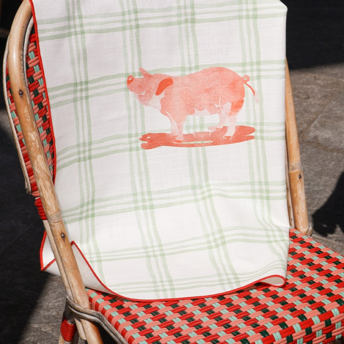 paño de cocina de algodón de alta gama con diseño de cerdo de Bayona en acuarela