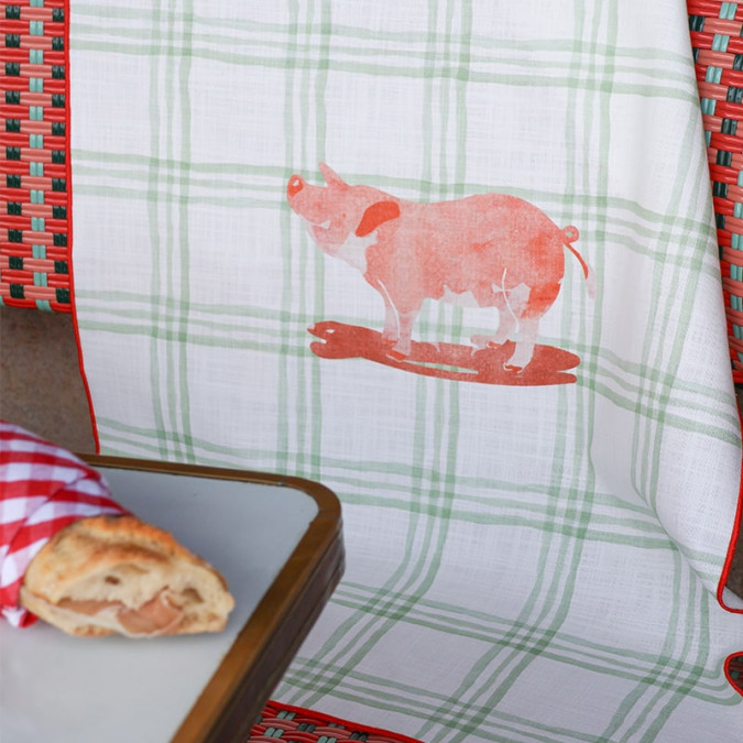Paño de cocina 100% algodón con estampado retro de cuadros verdes estilo vasco