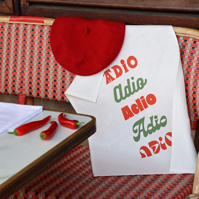 100% cotton hand towels with trendy green and red Basque script