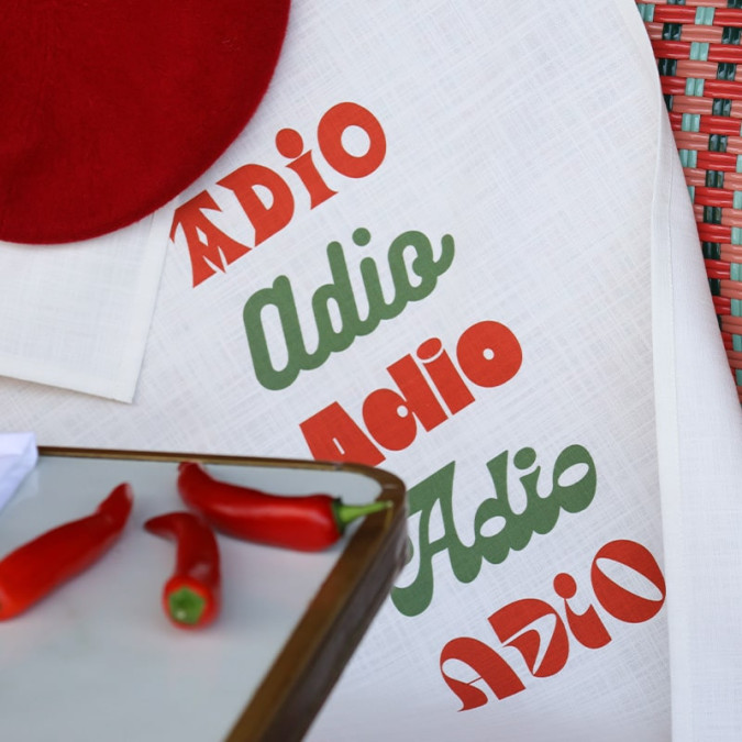 White, green and red cotton towels for Basque kitchen decoration