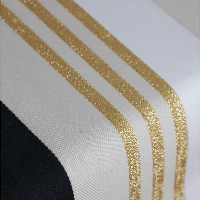 Chic and elegant gold, white and black striped tablecloth for festive season decorations